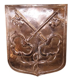 French copper wall plaque with relief keys