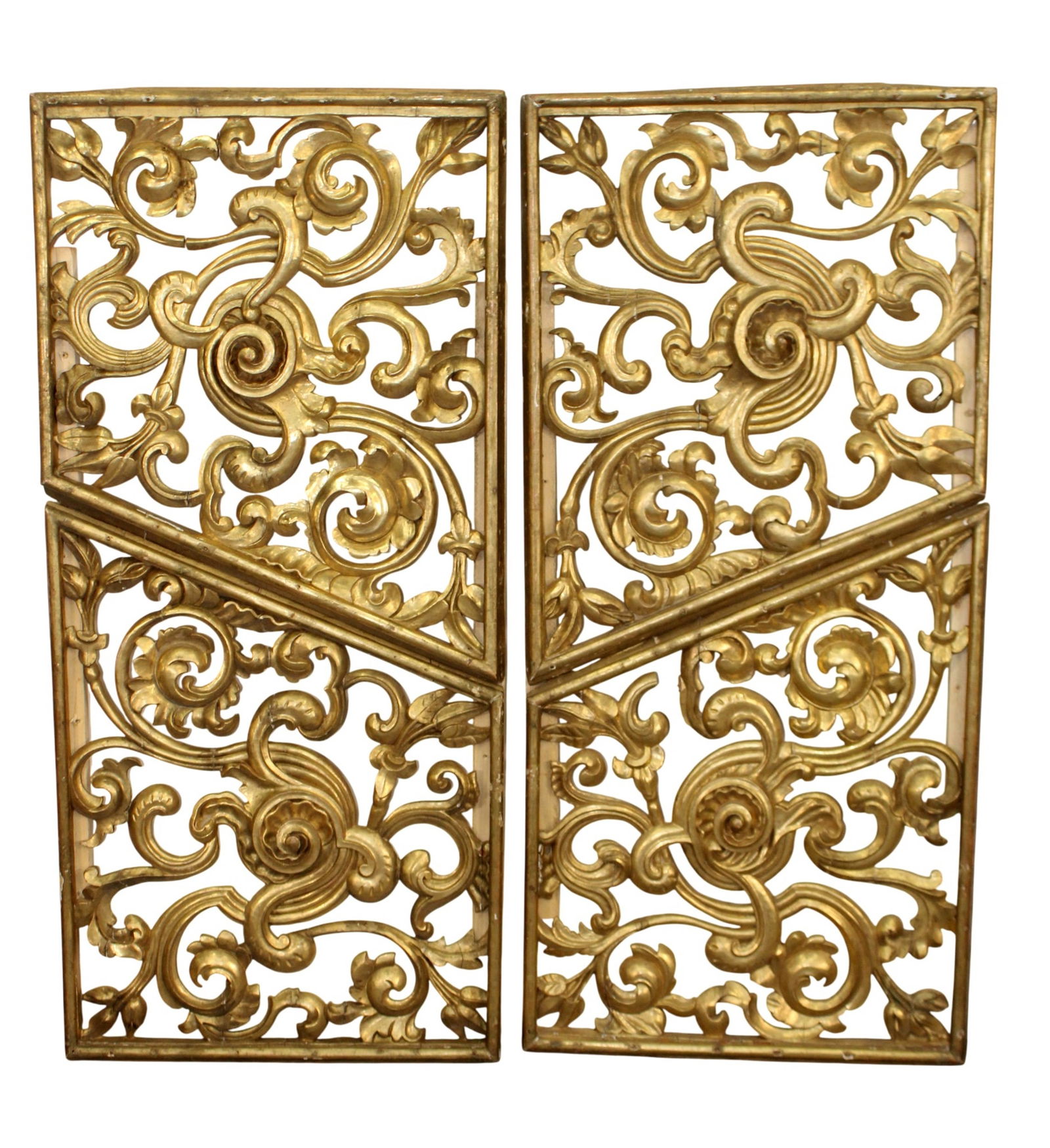 Lot of 2 Portuguese carved gilt panels with acanthus scrolls (1 of 14)
