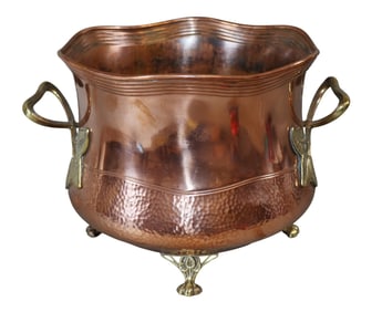 French copper ruffle edge cachepot on feet