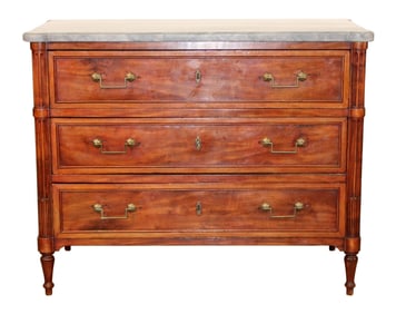 French Louis XVI 3 drawer commode with marble top