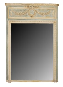 French Louis XVI painted trumeau mirror with flowering garland and bow