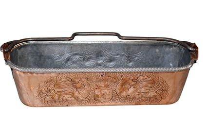 French embossed copper fish poacher