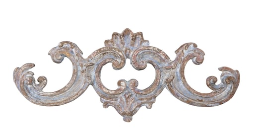 Italian scrolled polychrome wood crest