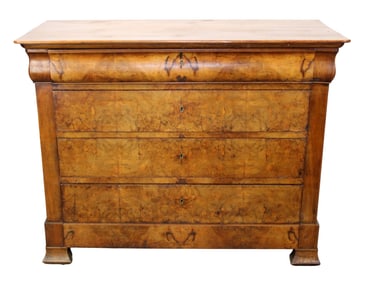 French Louis Philippe commode in burl walnut with walnut top