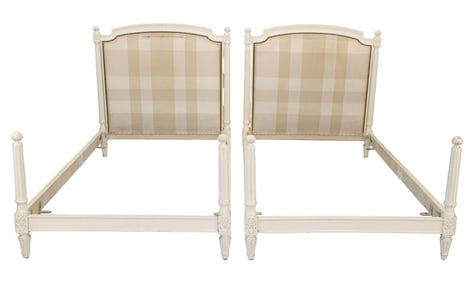 Pair of French Louis XVI style twin beds with painted finish