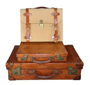 Lot of 3 vintage leather suitcase and briefcases