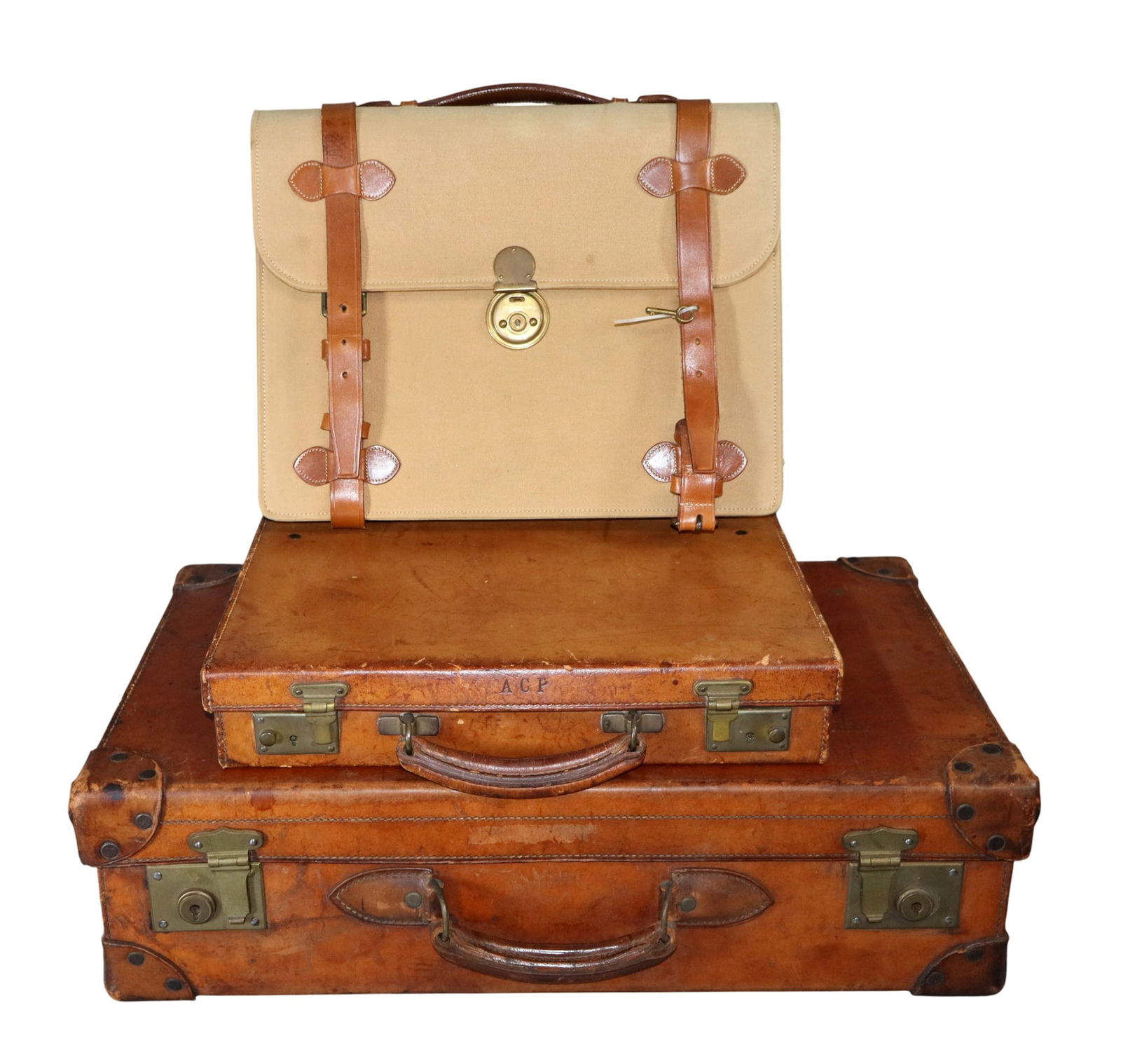 Lot of 3 vintage leather suitcase and briefcases (1 of 10)