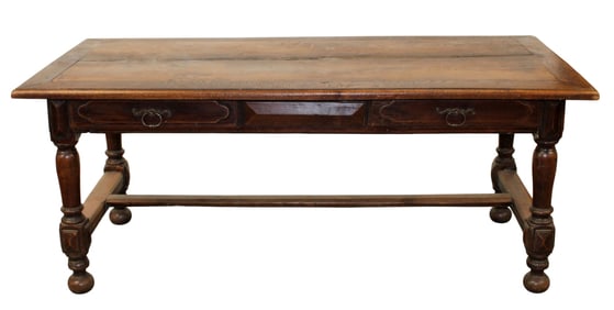 French farmhouse table in oak with 4 drawers