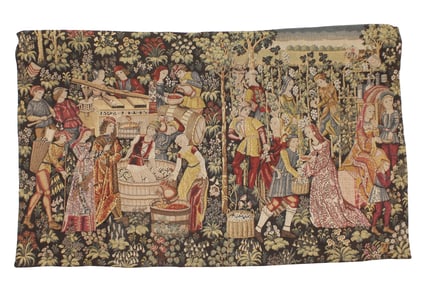 French machine woven tapestry of Hakkuin wine makers scene