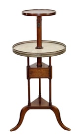 French telescoping butler's table in mahogany with marble top and brass gallery