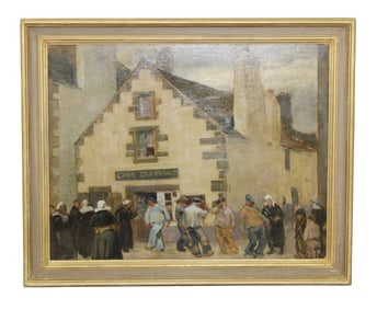 Cameron Burnside (American, 1887-1952) oil on board painting of Concarneau, France