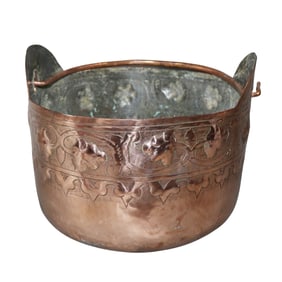 French embossed copper bucket with foliate border