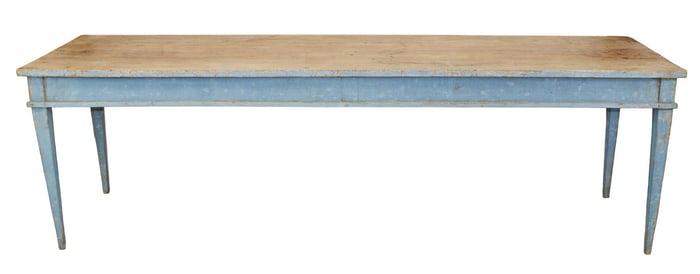 French drapers table in pine on tapered legs with painted finish