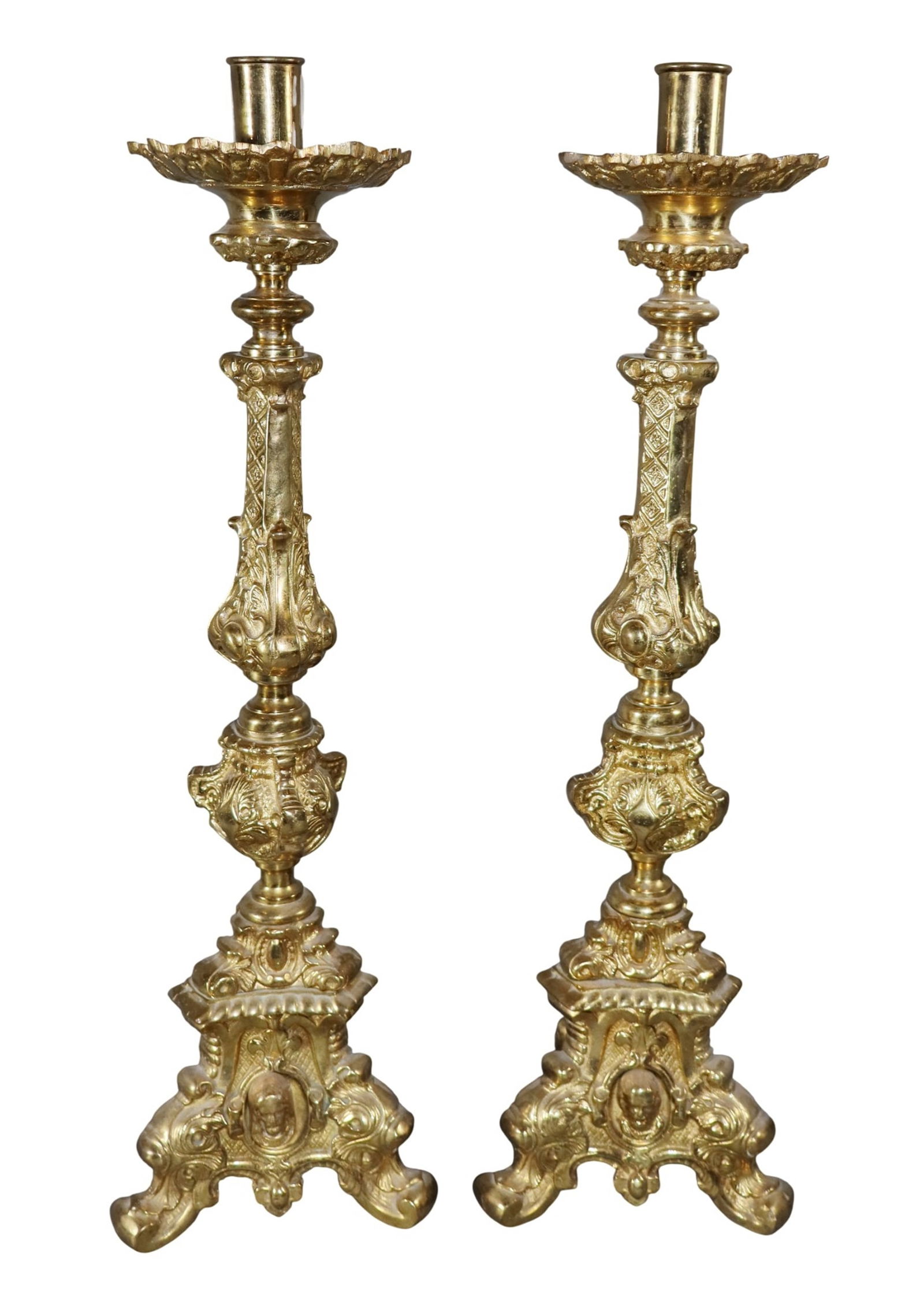 Pair of French polished brass candlesticks (1 of 8)