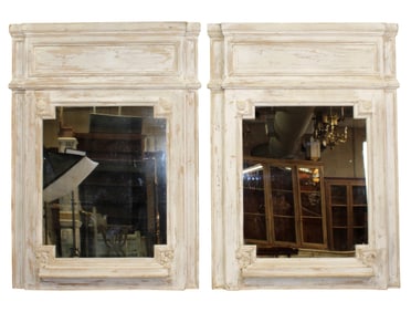Pair of French 19th century trumeau mirrors in painted finish