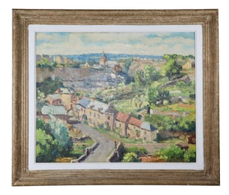 Jehan Berjonneau oil on canvas painting landscape with village