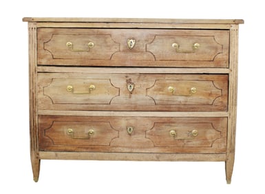 French Louis XVI 3 drawer commode in bleached walnut. 19th century
