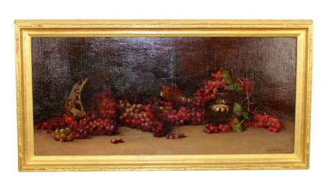 Continental oil on canvas still life with grapes