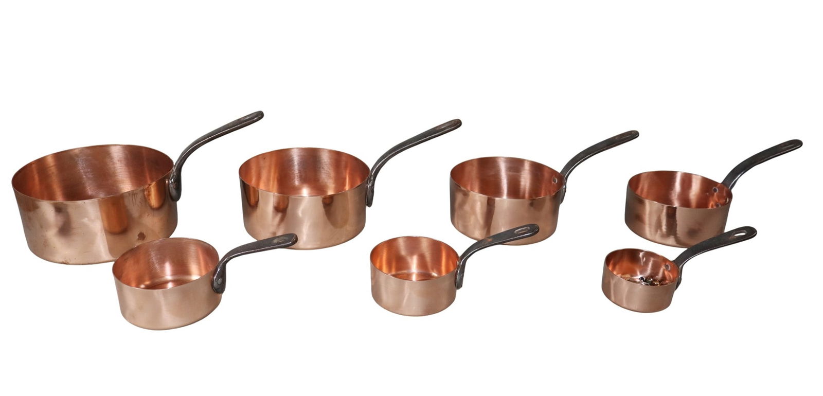 Set of 7 French copper nesting pots with iron handles (1 of 7)