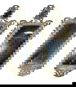 Pair of French Louis XVI style carved and polychrome wooden mirrors: Pair of French Louis XVI style carved and polychrome wooden mirrors. Early 20th century. 30 1/4"h x 13 1/2"w overall