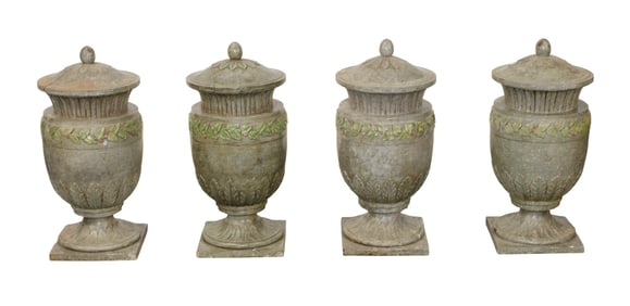 Set of 4 Italian neoclassical carved wood cassoulets with painted finish