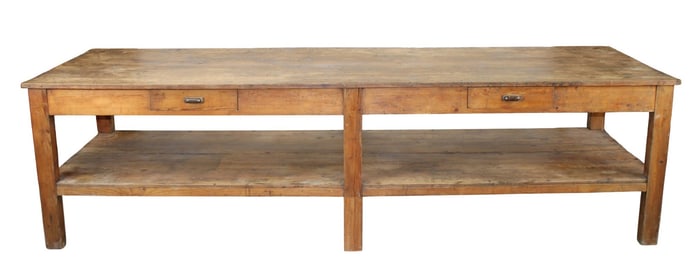 Italian rustic drapers table with 2 drawers