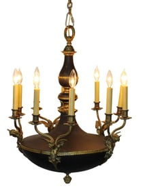 French Empire style 10-arm chandelier with bronze caryatids
