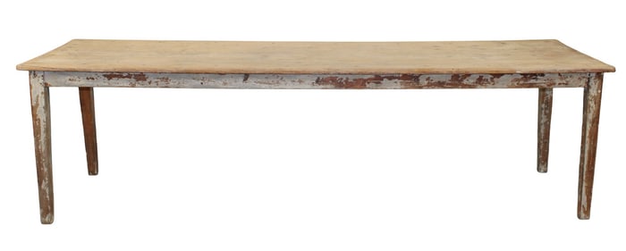 French Louis Philippe rustic farmhouse table on tapered legs with painted finish