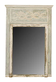 French Louis XVI blue & white trumeau mirror with olive leaf carvings: French Louis XVI blue & white trumeau mirror with olive leaf carvings. Late 19th century. 68 1/2"h x 45"w