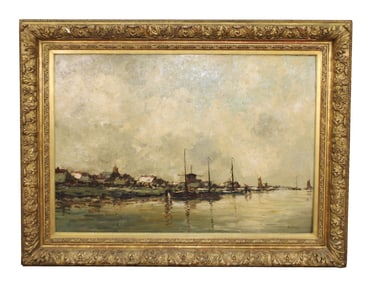 Large scale oil on board painting seascape signed A. V. Kamper