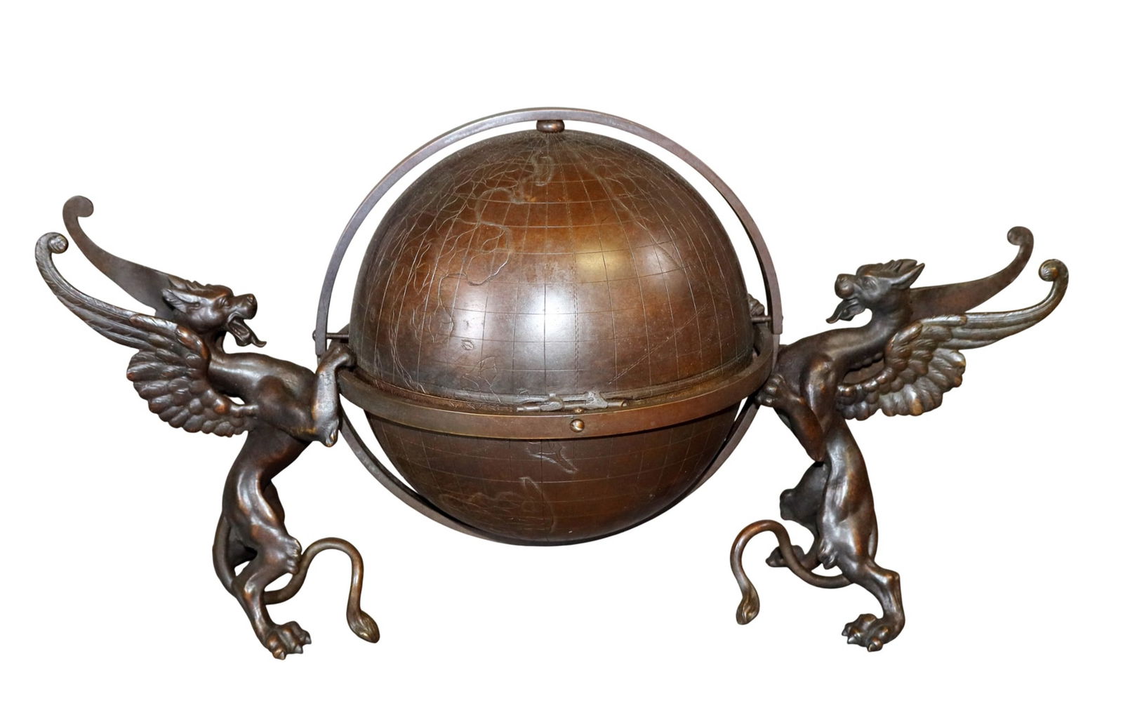Bronze desk top globe inkwell with dragon supports (1 of 10)