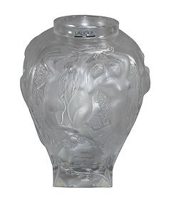 Lalique 1995 dedication vase to Rene Lalique.: Lalique 1995 dedication vase to Rene Lalique. 22"h x 7"w x 7"d. Weight: 8lbs