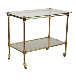 French brass and glass rolling bar cart