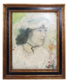 Angna Enters (1907-1989) oil on board painting portrait of a woman