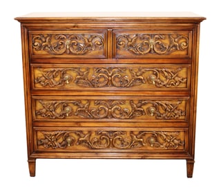 John Richard 2 over 3 drawer chest with acanthus carvings on drawers