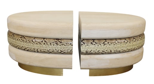 Celine 2 piece coffee table in bleached oak with python skin