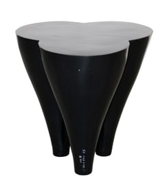 Burnished iron trefoil side table on 3 legs