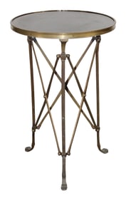 French round bronze gueridon with slate top and paw feet