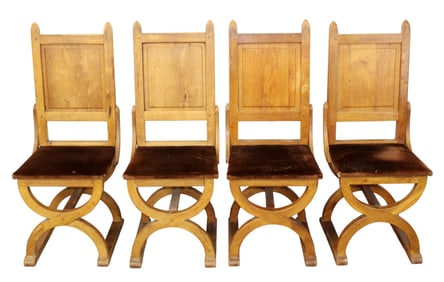 Lot of 4 Spanish Brutalist side chairs in oak