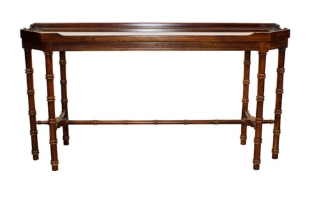 Lane console table on faux bamboo legs with beveled glass