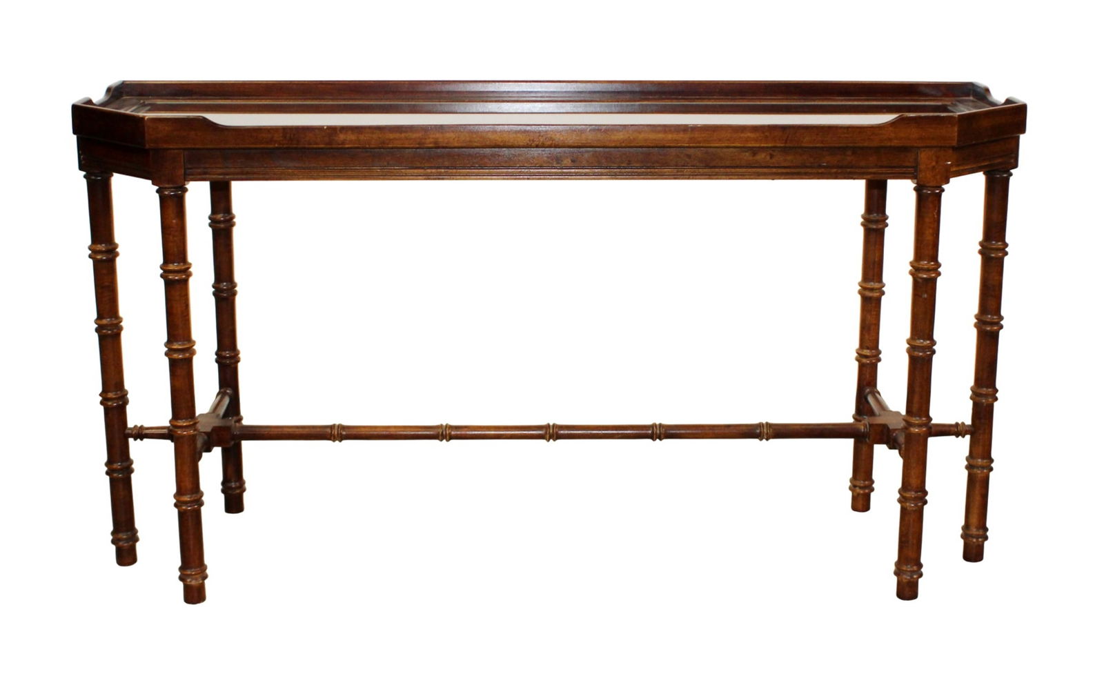 Lane console table on faux bamboo legs with beveled glass (1 of 6)