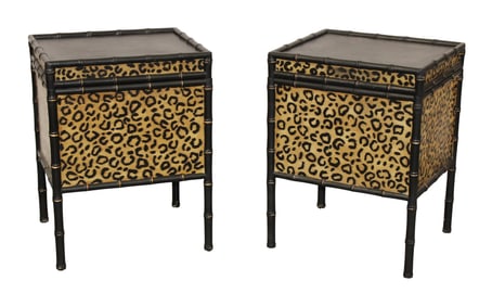 Pair of faux bamboo campaign style side table trunks on legs