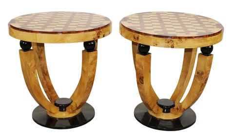 Pair of Art Deco style parquetry inlaid side tables