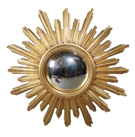 French cast gilt finish sunburst mirror with convex glass