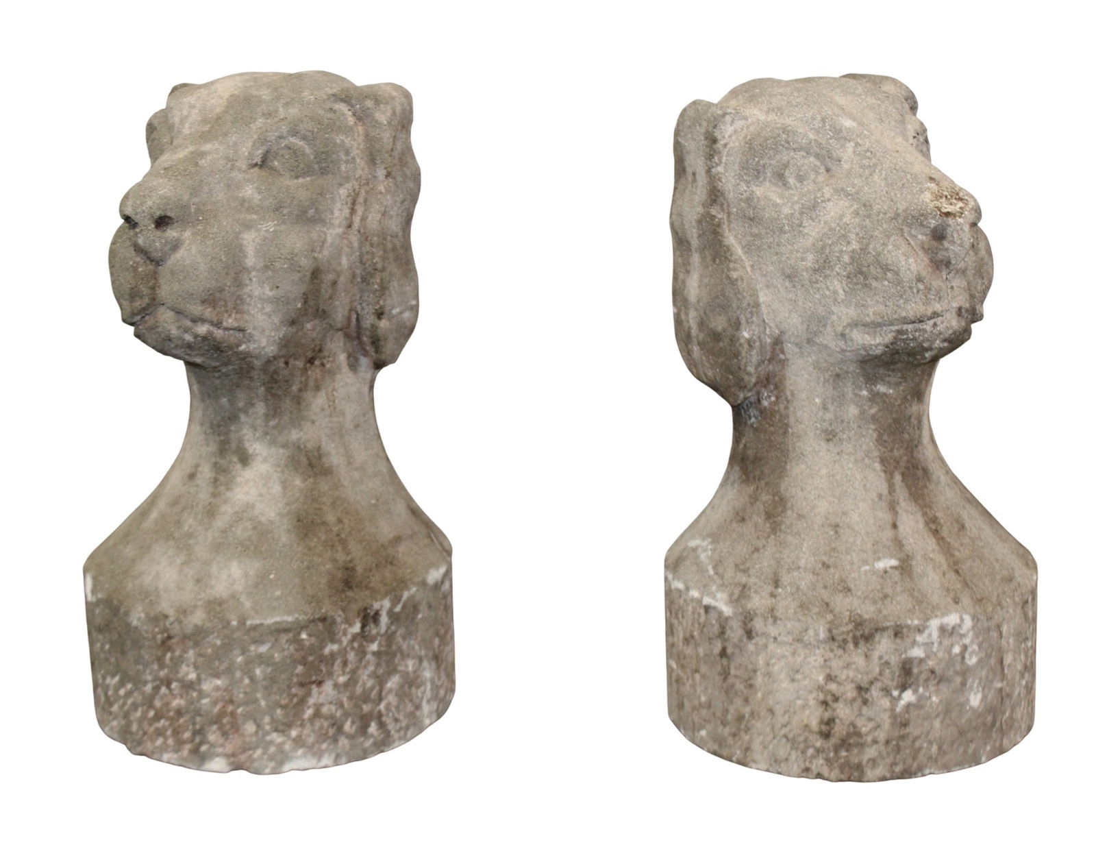 Pair of French cut limestone dog head garden statues (1 of 9)