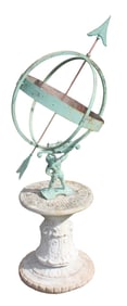 Armillary sundial on cast concrete pedestal