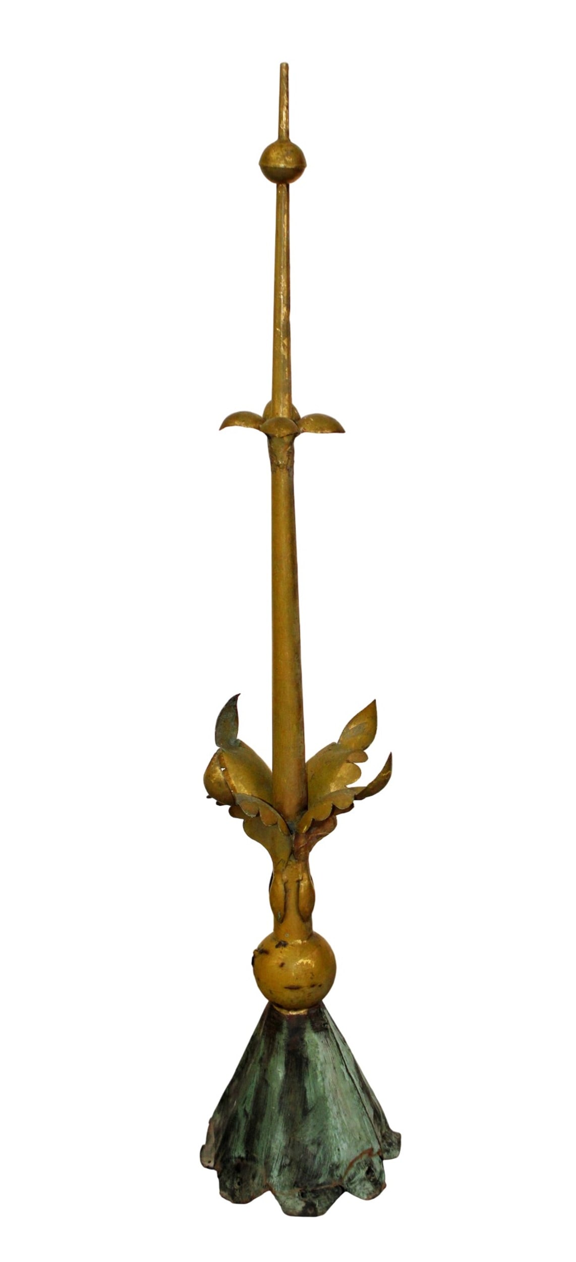 Continental painted zinc and mixed metals roof finial: Continental painted zinc and mixed metals roof finial. Early 20th century. 52 1/2"h x 10 1/2"w maximum