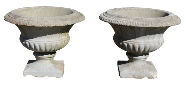 Pair of Classical fluted cast stone garden urns