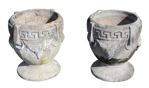 Pair of Hellenic cast concrete garden urns