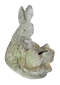 Cast concrete garden bunny with basket